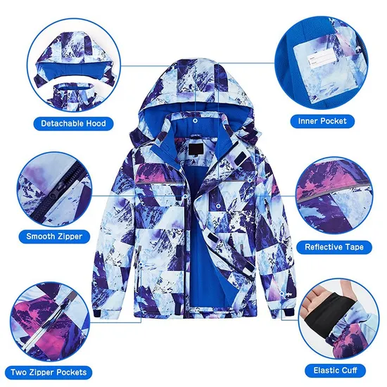 Kids' Warm Hooded Waterproof Windproof Insulated Snowboarding Snowsuit Coat Ski Jackets