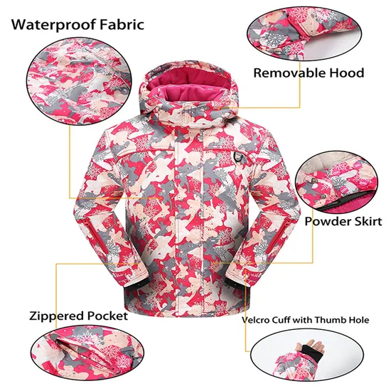 Girl's Waterproof Winter Snow Coat Hooded Fleece Outwear Windproof Raincoat Ski Jacket