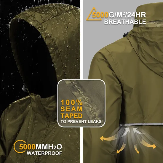 Waterproof Lightweight Raincoat Breathable Rain Gear Coats Jacket
