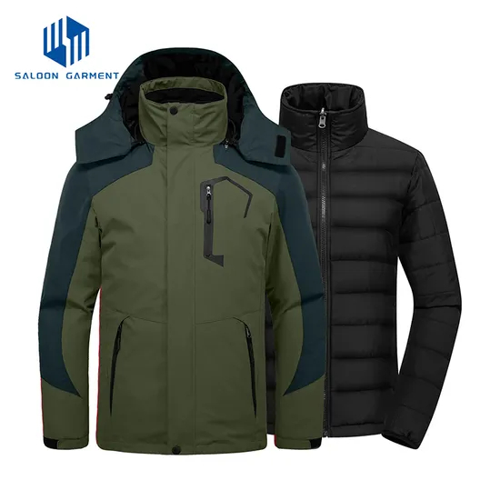 Men's Mountain Waterproof Windproof Rain Winter Warm Hooded Coat 3-in-1 Ski Jacket