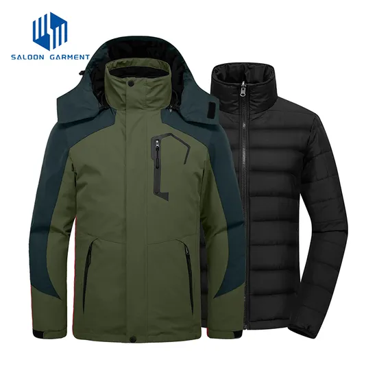 Men's Mountain Waterproof Windproof Rain Winter Warm Hooded Coat 3-in-1 Ski Jacket