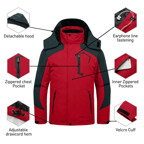 Mens Winter Waterproof Snow Fleece Coat Windproof 3 in 1 Skiing Jacket