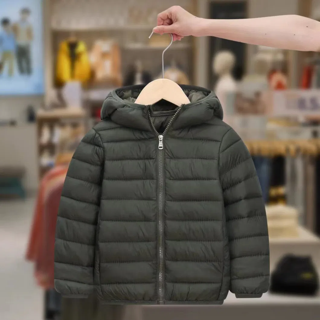 Wholesale Customized Winter Children Kids Boy Solid Color Thick Hooded Padded Coat Warm Quilted Jacket