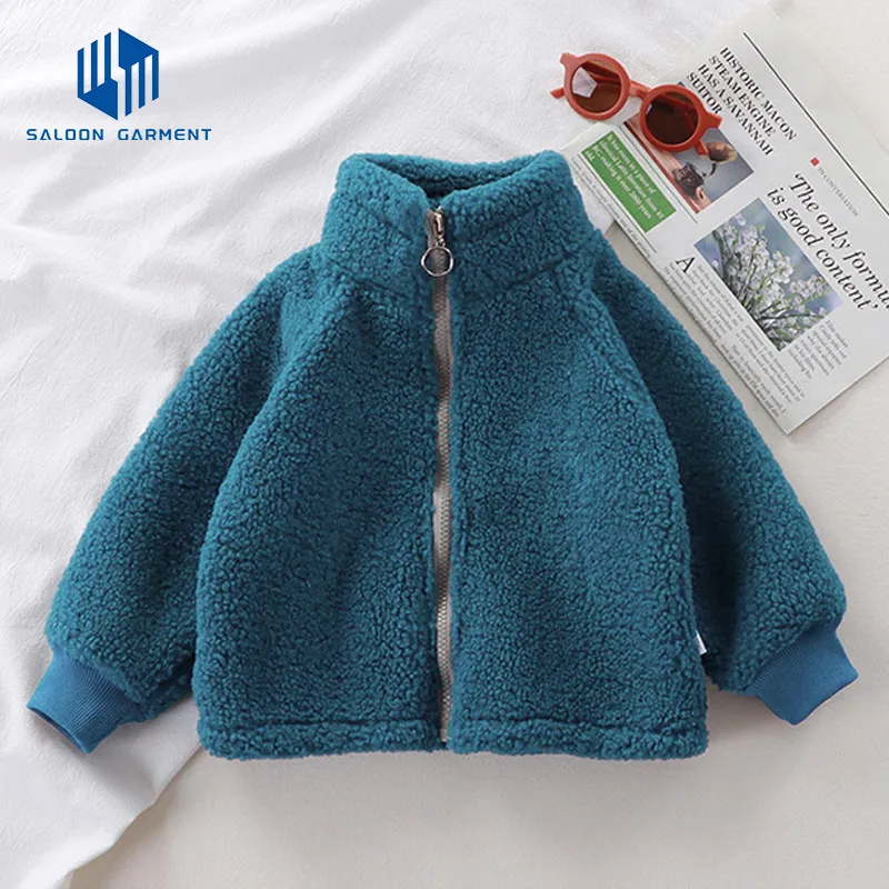 Factory Price Lamb Plush Kids Jacket Boy Winter Fleece High Quality Round Collar Double Zipper Coat
