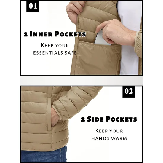 High Quality Outdoor Lightweight Warm Men's Custom Hooded Winter Quilted Jackets