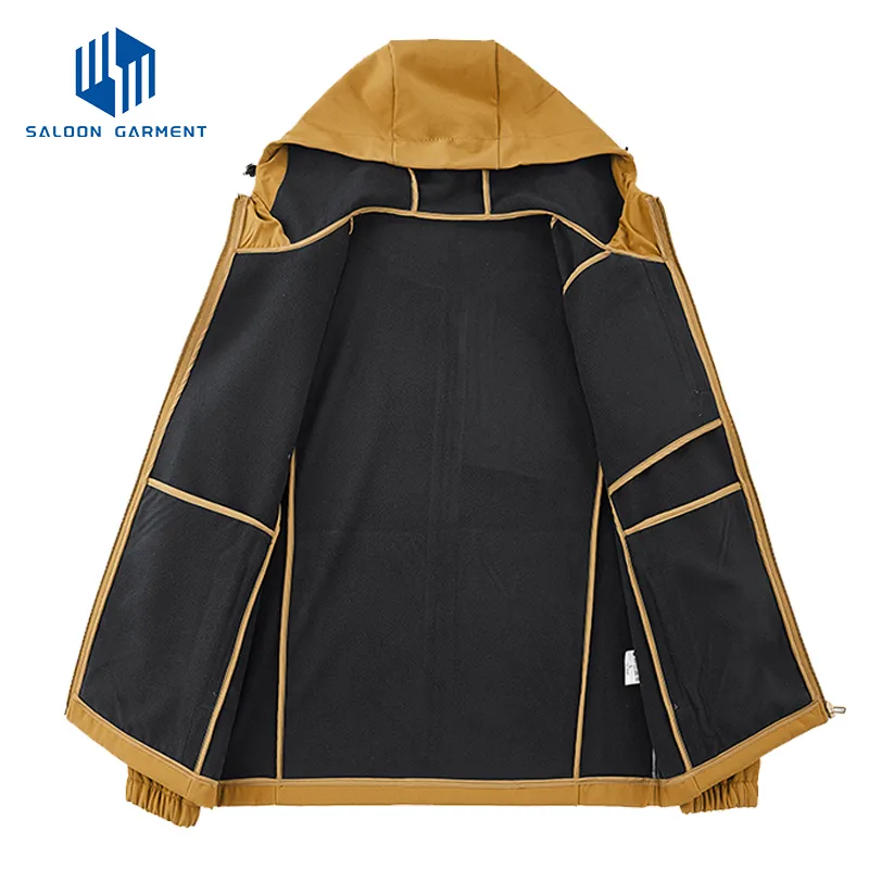 Autumn/Winter Plush Soft Shell Single Layer Windproof Jacket Outdoor Ski Men's Hooded Winter Jacket for Men