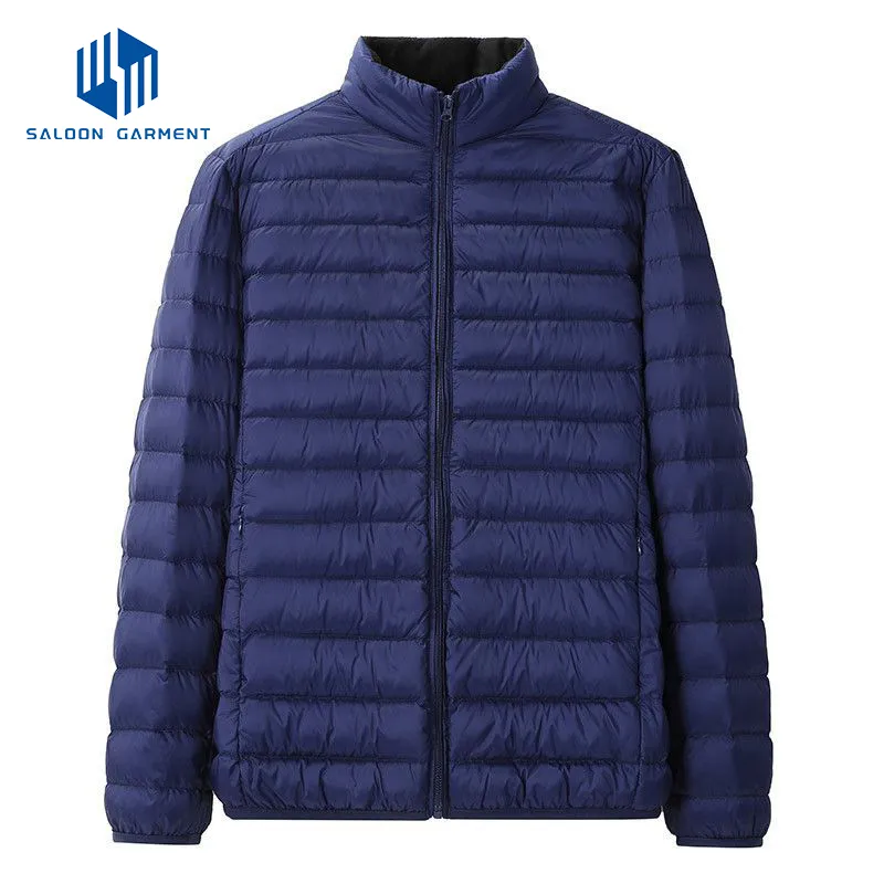 Custom Logo Men's Winter Windproof Stand Collar Woven Quilted Puffer Jacket