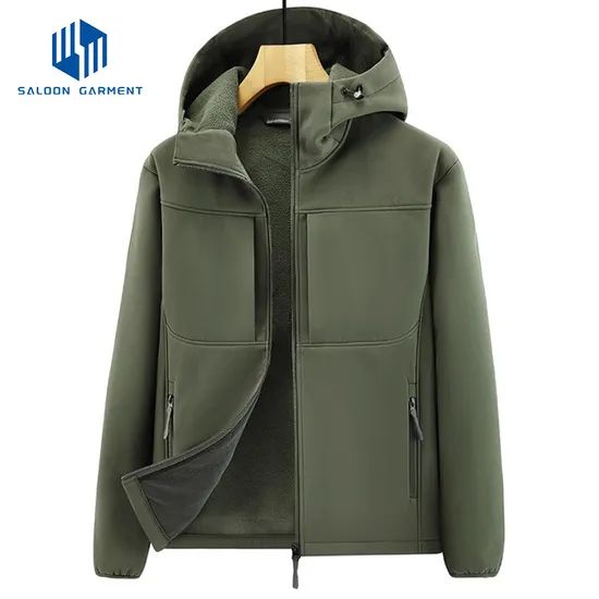 Custom Logo Winter Waterproof Windproof Hooded Windbreaker Men Outdoor Sport Hiking Fleece Softshell Jacket