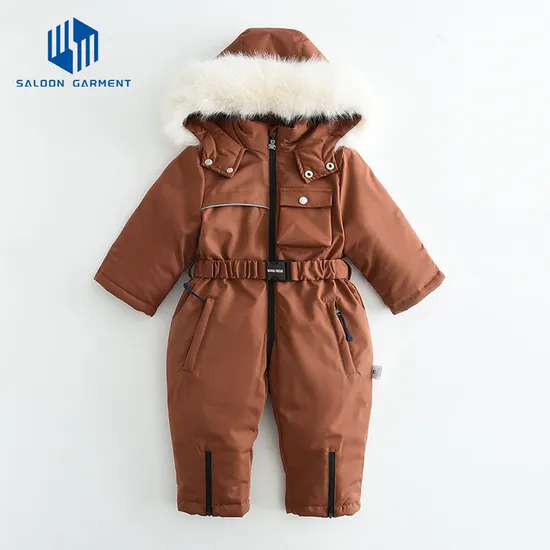 Winter Kids Coat Outerwear Baby Jumpsuits Snowsuit Waterproof Rompers with Hooded Jacket Button Closure Boys Girls Skiing