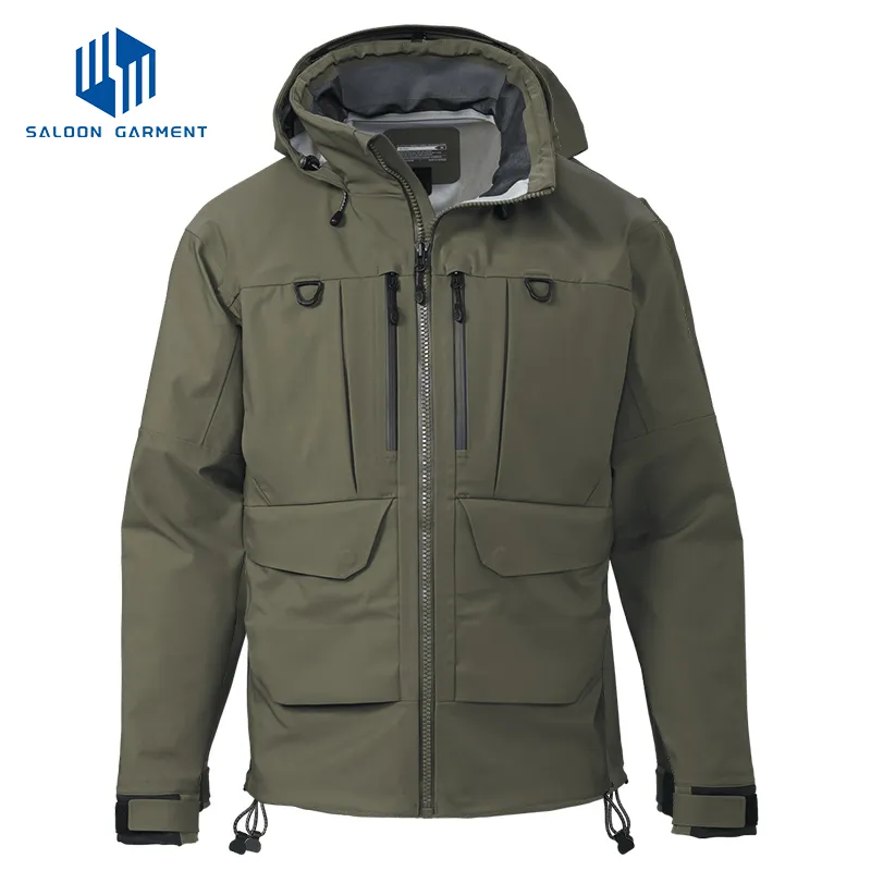 Customized Men's Warm Breathable Waterproof Fishing Wading 3 Layer Fabric Jacket