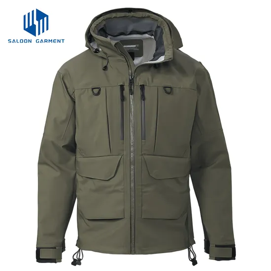 Customized Men's Warm Breathable Waterproof Fishing Wading 3 Layer Fabric Jacket