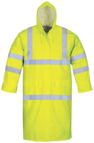 Hivis Outdoor Wear Polyester/PVC Waterproof Reflective Tape Coat with Hood