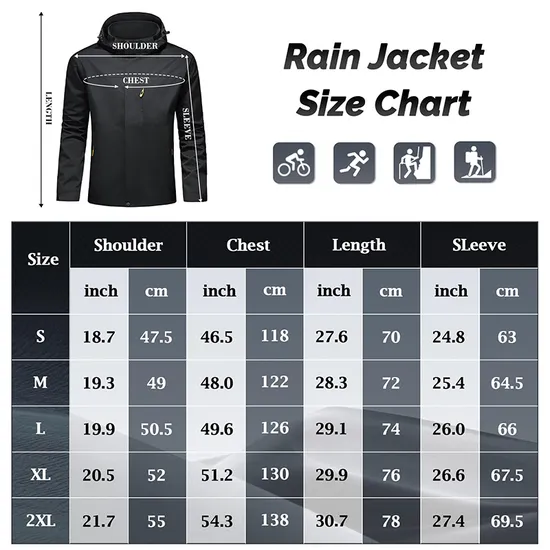 Waterproof Rain Poncho Lightweight Hiking Hooded Coat Jacket Raincoat for Outdoor Activities