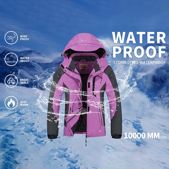 Women's Waterproof Fleece Lined Warm Winter Rain Ski Snow Jacket with Hood