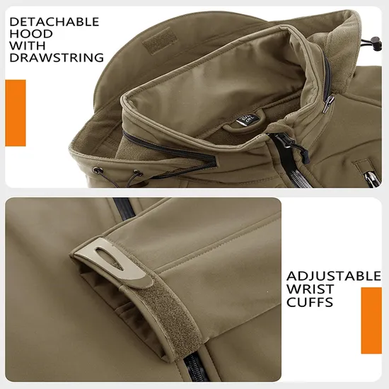 Men's Hooded Waterproof Lightweight Insulated Windbreaker Fleece Lined Rain Tactical Softshell Jacket