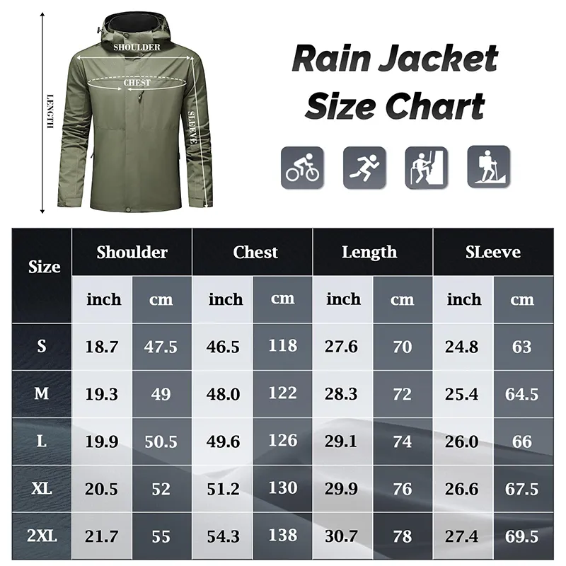 Men's Windbreaker Lightweight Waterproof Raincoat Rain Jacket for Outdoor Hiking