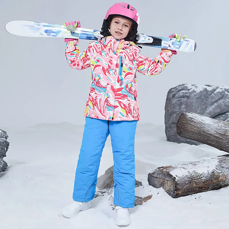 Girl's Winter Sports Wear Rain Garment Ski Clothes Jumpsuit Snowsuit