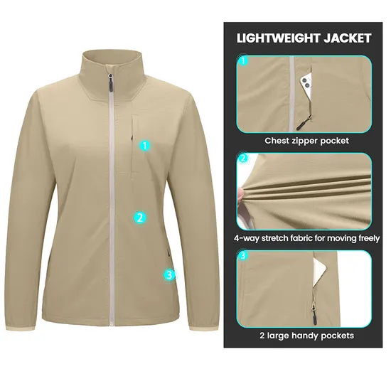 Wholesale Cheap OEM Clothing Custom Womens Waterproof Casual Plain Windproof Softshell Jacket