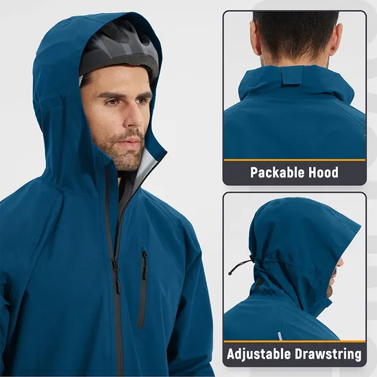 Waterproof Lightweight Hooded Breathable Reflective Safety Raincoat Rain Jacket for Men