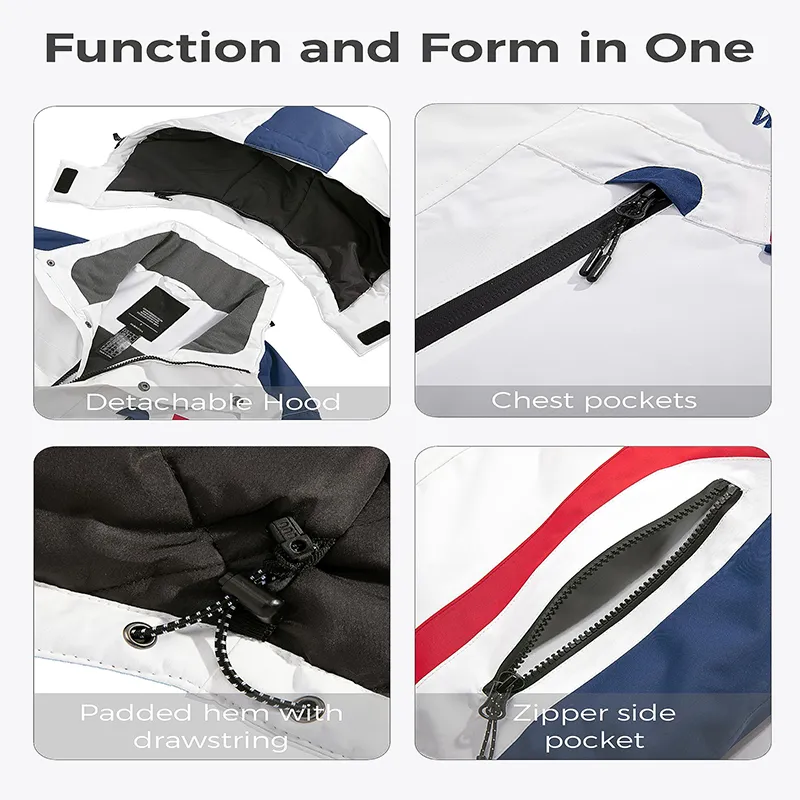 Men's Winter Mountain Snow Coats Waterproof Detachable Hood Windproof Fleece Ski Jacket