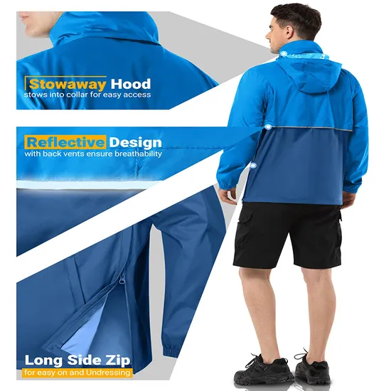 Men's Waterproof Rain Outdoor Jacket with Hood Fishing Poncho Coat Rain Jacket for Hiking Jacket Windproof Jacket