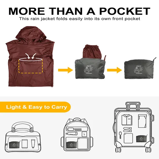 Waterproof Lightweight Raincoat Rain Poncho Jacket with Pocket