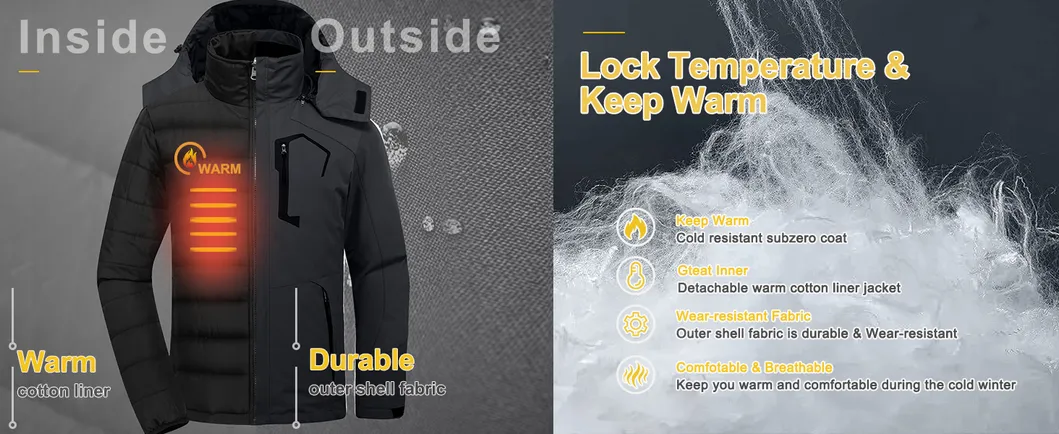 Men's Mountain Waterproof Windproof Rain Winter Warm Hooded Coat 3-in-1 Ski Jacket
