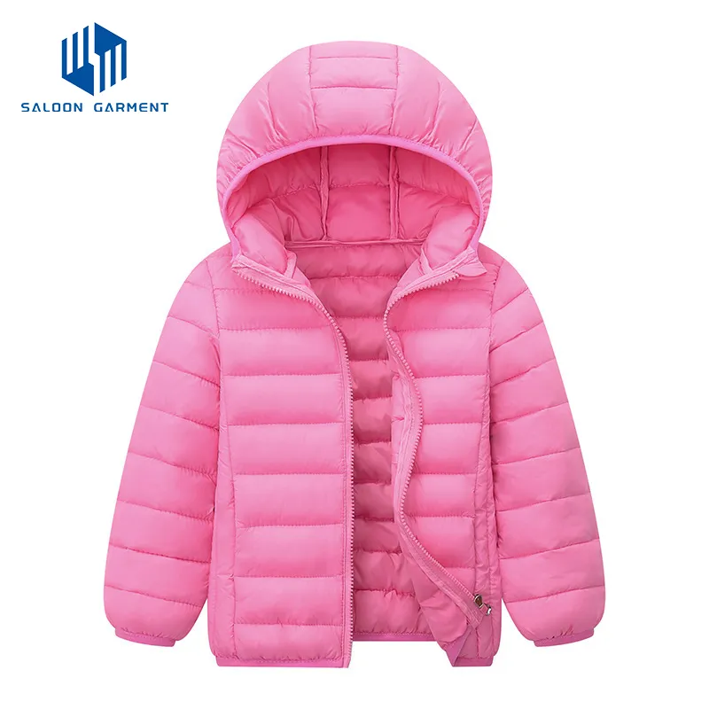 Wholesale Customized Winter Children Kids Boy Solid Color Thick Hooded Padded Coat Warm Quilted Jacket