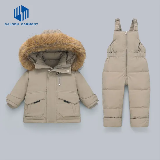 Wholesale Windproof Baby Boy Snowsuit Winter Clothes Toddler Snow Pants and Jacket Kids Girls Hoodie Baby Clothes Set Coats