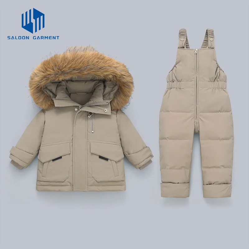 Wholesale Windproof Baby Boy Snowsuit Winter Clothes Toddler Snow Pants and Jacket Kids Girls Hoodie Baby Clothes Set Coats