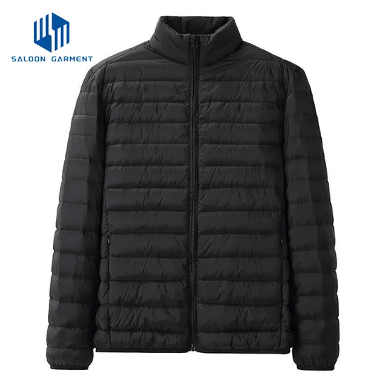 Custom Logo Men's Winter Windproof Stand Collar Woven Quilted Puffer Jacket