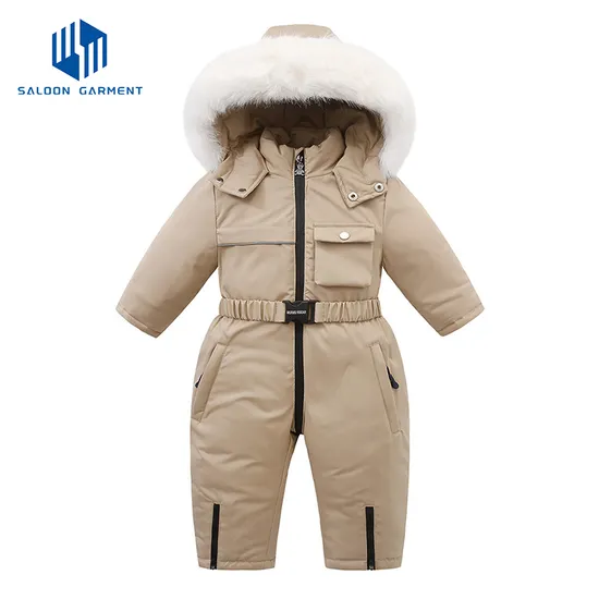 Wholesale Customized Baby Snowsuit Thick Winter Wear Overalls Jumpsuit for Kids