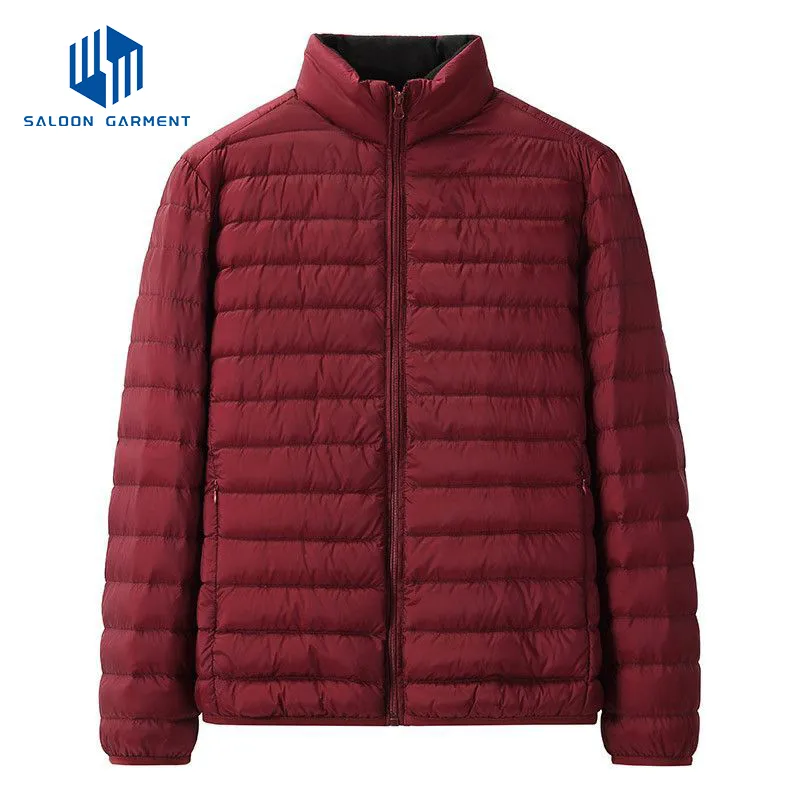 Custom Logo Men's Winter Windproof Stand Collar Woven Quilted Puffer Jacket