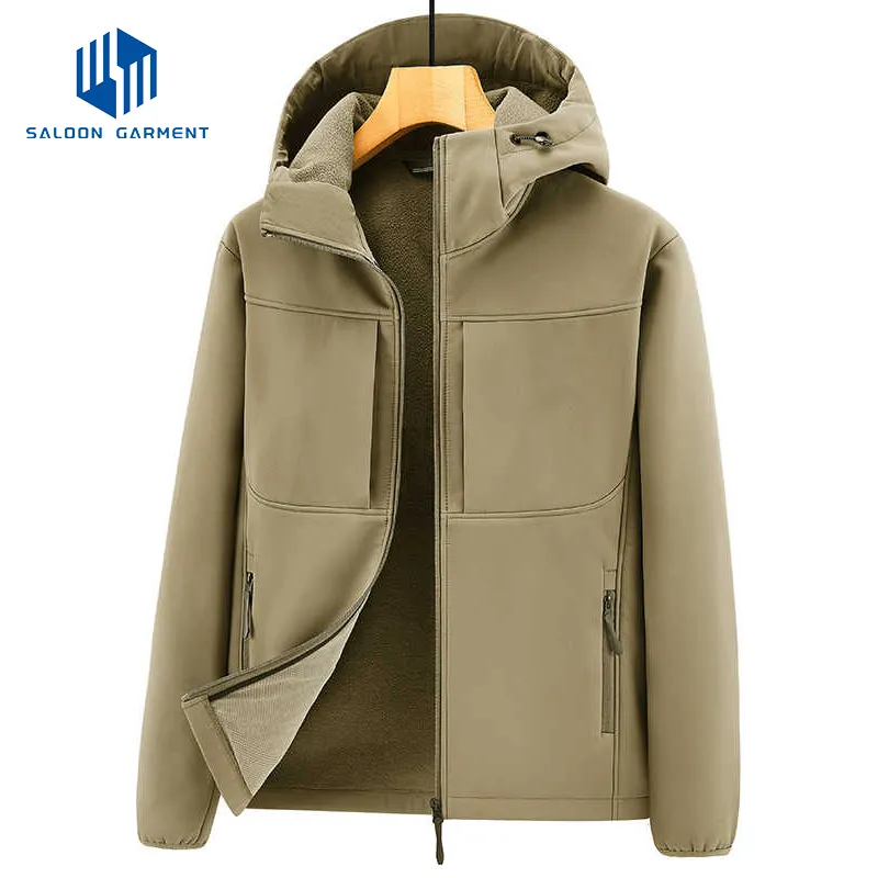 Custom Logo Winter Waterproof Windproof Hooded Windbreaker Men Outdoor Sport Hiking Fleece Softshell Jacket