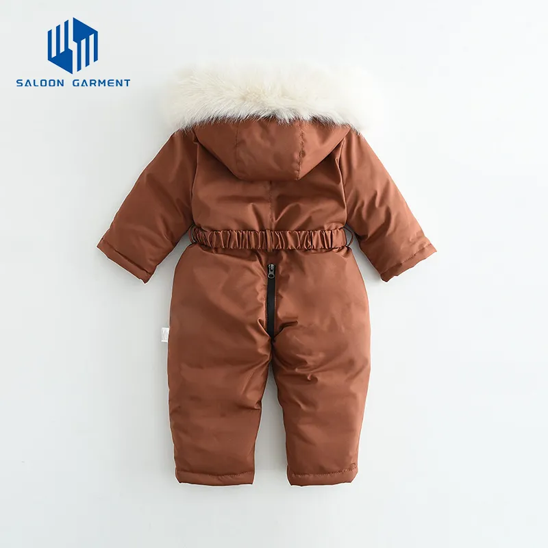 Winter Kids Coat Outerwear Baby Jumpsuits Snowsuit Waterproof Rompers with Hooded Jacket Button Closure Boys Girls Skiing