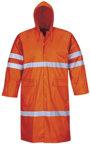 Hivis Outdoor Wear Polyester/PVC Waterproof Reflective Tape Coat with Hood