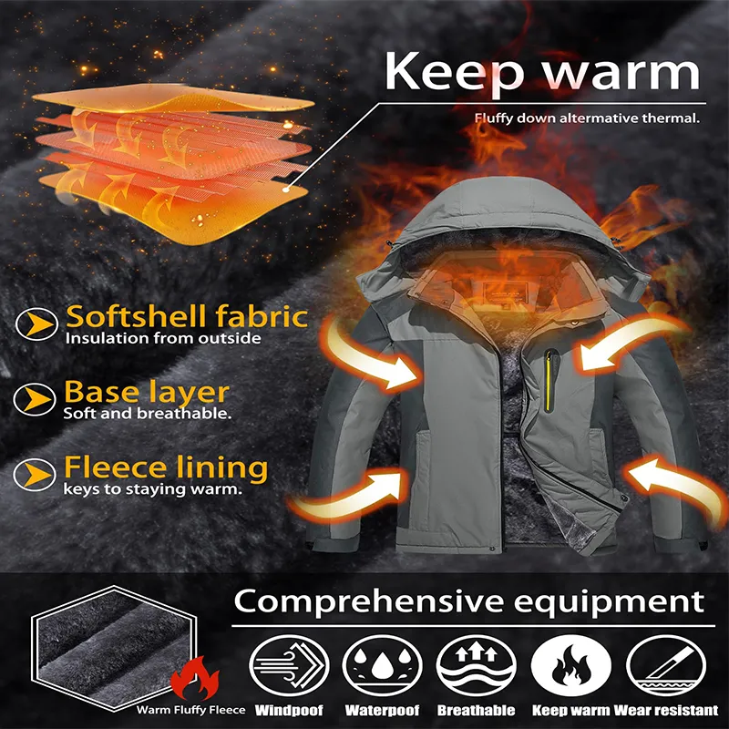 Men's Warm Winter Waterproof Windbreaker Hooded Snowboarding Ski Jacket