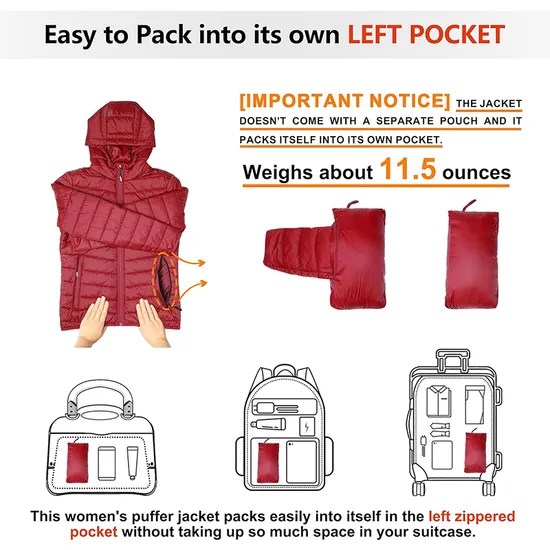 Light Weight Puffer Water-Resistant Down Jacket Coat for Women