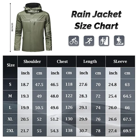 Men's Windbreaker Lightweight Waterproof Raincoat Rain Jacket for Outdoor Hiking