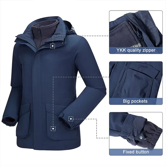 Men's Waterproof Mountain Windbreaker Snow Rain Winter Coat Puffer 3-in-1 Ski Jacket
