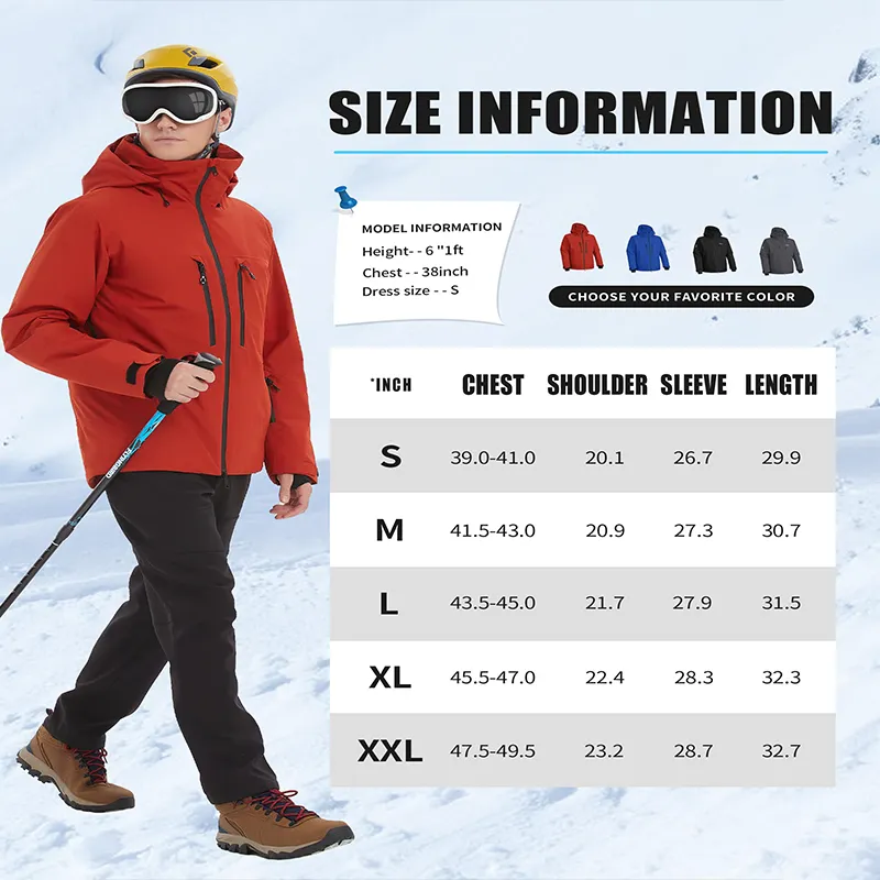 Men's Mountain Waterproof Winter Windbreaker Warm Hooded Snowboarding Ski Jacket