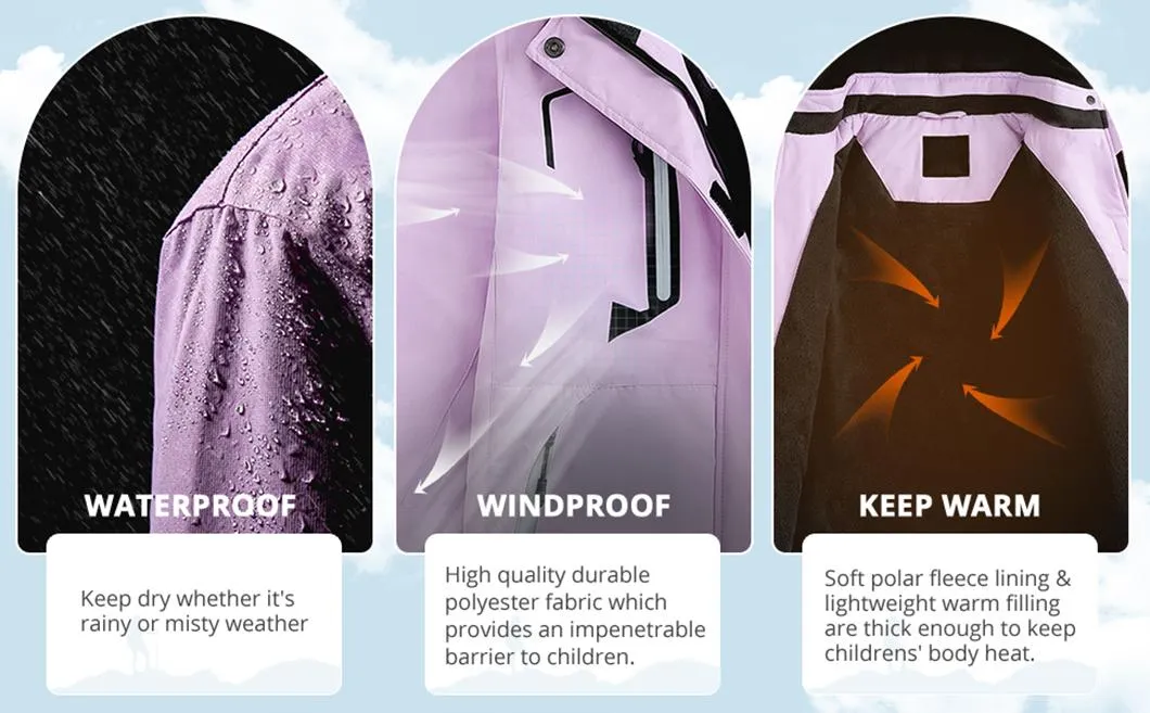 Girl's Waterproof Warm Winter Outer Wear Fleece Hooded Ski Jacket
