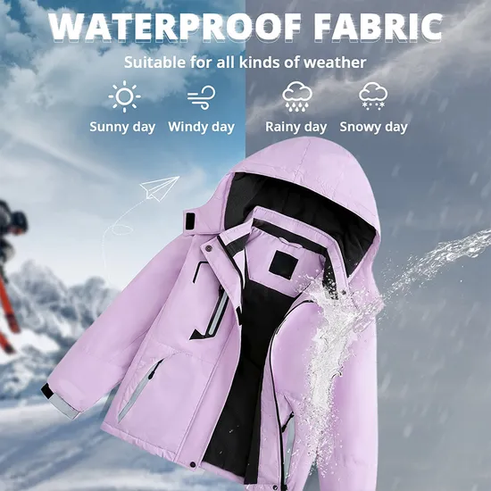 Girl's Waterproof Warm Winter Outer Wear Fleece Hooded Ski Jacket