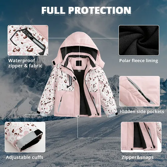 Girl's Waterproof Thick Padded Warm Winter Coat Hooded Snowboarding Ski Jacket