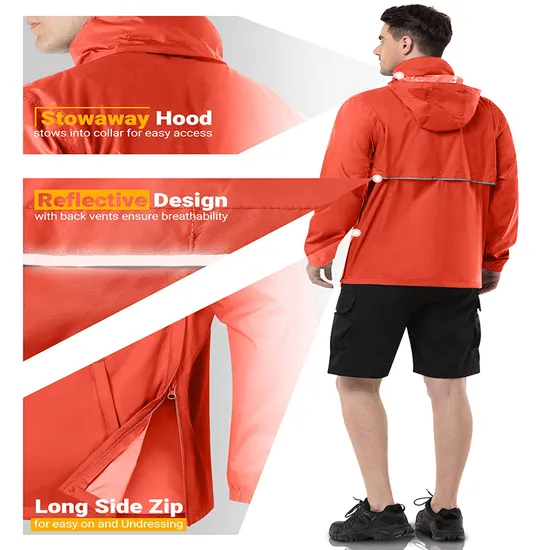 Mens Lightweight Waterproof Raincoat Windproof Rain Jacket for Hiking Cycling