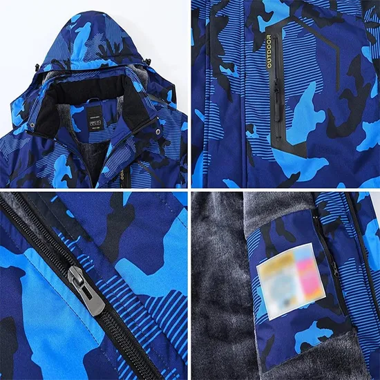 Men's Snow Waterproof Detachable Hood Windproof Fleece Parka Winter Coat Ski Jacket