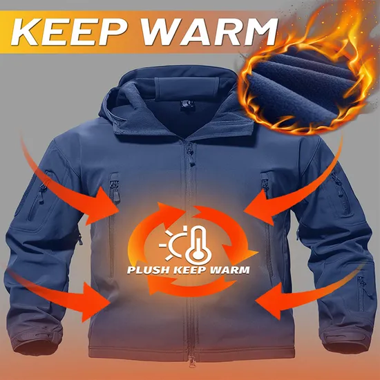 Men's Reversible Insulated Water Resistant Windproof Winter Fishing Coat Tactical Softshell Jackets