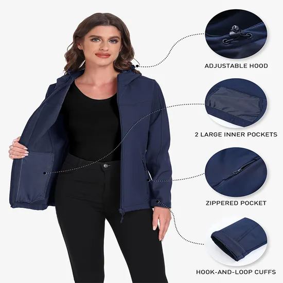 Womens Winter Ski Outdoor Soft Shell Hooded Fleece Waterproof Softshell Jacket