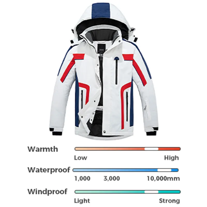 Men's Fitted Hooded Lightweight Water Resistant Coat Thermal Lining Ski Jacket