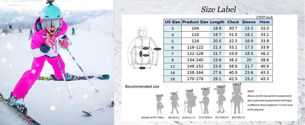 Girl's Custom Logo Winter Outdoor Waterproof Breathable Snowboarding Ski Jacket